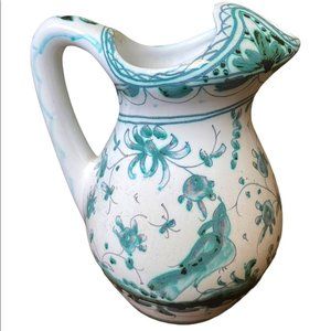 Vintage Berardos Green & White Numbered Pottery Pitcher Portugal Collectible